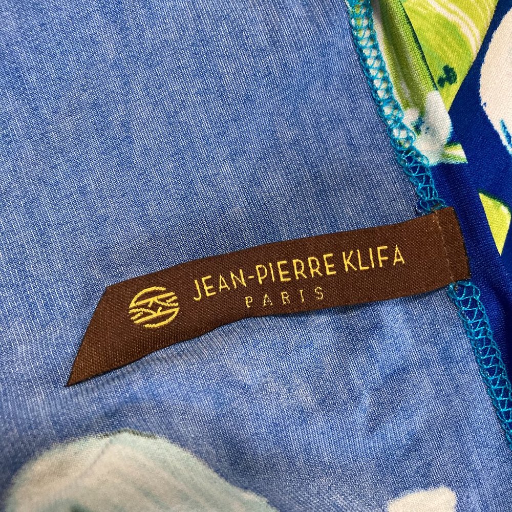 Jean-Pierre Klifa Paris Floral A-line Mini Dress V-neck Blue Medium Made in USA - Picture 5 of 7